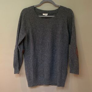 Joie, grey 100% cashmere sweater w brown, suede elbow patches. Like new!